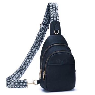 Imagem de Viverte Bolsa tiracolo feminina pequena de couro, pochete transversal para mulheres, Azul marinho, Medium