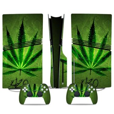 Imagem de Adesivo de vinil protetor brilhante para peles/adesivos envolventes de corpo inteiro aplicável ao console PS5 PlayStation 5 Pro e 2 controles (Green Weeds, PS5 Pro CD Version)