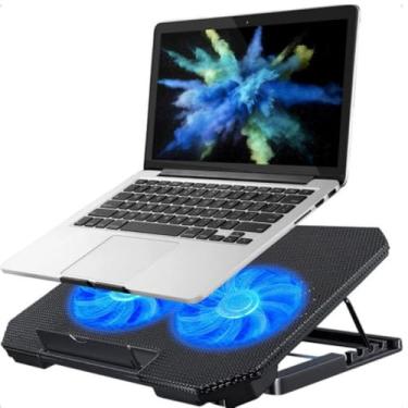 Imagem de Suporte Para Notebook Base Ergonômica Refrigerada Com 2 Coolers Potentes Silencioso LED Azul 8 Níveis de Altura Premium
