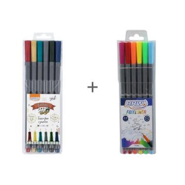 Imagem de Kit 6/12/16/18/24 Canetas Coloridas Ponta Fina Fineliner BRW 0.4mm