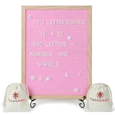 Imagem de TrendArti Quadro de cartas de feltro – 680 letras, números e símbolos, 41 x 30 cm, quadro de mensagens mutável para notas e anúncios, moldura de madeira, 2 sacos de armazenamento, moldura marrom claro
