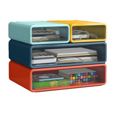 Imagem de ZZFENGKR Organizador de mesa com gavetas, gavetas empilháveis de armazenamento com compartimentos, organização de mesa para material de escritório, maquiagem, lápis, fita, borrachas, clipes de papel