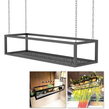 Imagem de Prateleiras Ceilig Hagig Plat Flower Pot Stad, Prateleira Flutuante Suspeded Shelvig Kitche Pot Pa Storage Rack, Metal Iro Decoratios Prateleira De Exposição Wie Suporte De Vid, 140x25x15cm