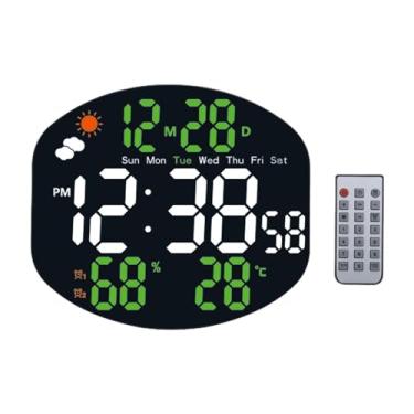 Imagem de MotiveTech Relógio de Parede Digital com Controlador, LED Multifuncional, Leve, Despertador Duplo, Relógio de Mesa para Idosos Na Sala de Estar, Verde, Tamanho real