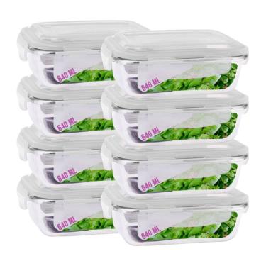 Imagem de Jogo 8 Potes Vidro Retangular 640ml Marmitas Mantimentos Frutas