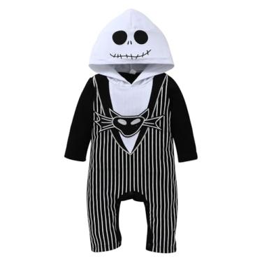 Imagem de AmzApparel Jack Skellington Macacão infantil com botões para meninos e fantasia de Halloween 18-24 meses (preto, 90)