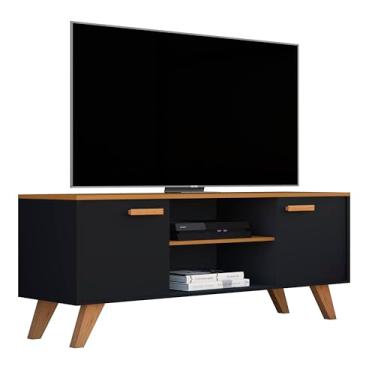 Imagem de Rack para TV Moderno Rebeca, 120 cm, para TVs até 55 Polegadas, com Nichos e Portas, MDF, Preto/Off-White/Cinza/Nature (Preto)