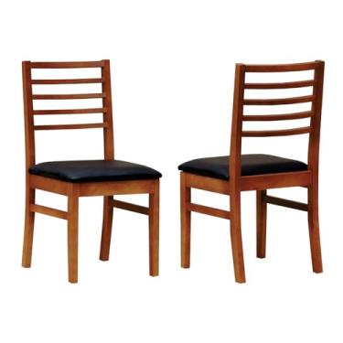 Imagem de Kit 2 Cadeiras Tiê Madeira Maciça Encosto Ripado - Amêndoa - Corano Preto