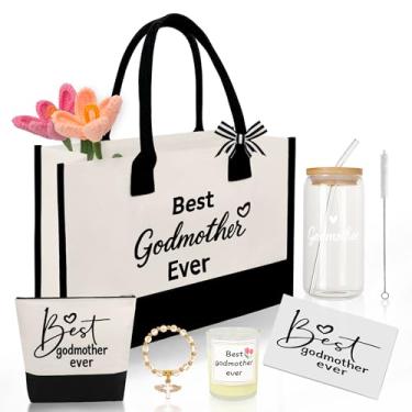 Imagem de LACGO 6 peças de presente de pedido de madrinha, Will You Be My Godmother, conjunto de presente com pulseira de copo de vidro, vela perfumada para madrinha do afilhado para o dia das mães, Natal