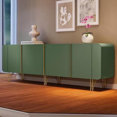 Imagem de Aparador Buffet Sala Saluti Com 4 Portas E Pés Em Aço Verde Pistache