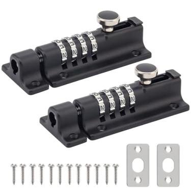 Imagem de HOJLKLD Parafuso de bloqueio combinado, pacote com 2 4 dígitos, trava deslizante de segurança de porta de combinação de 4 dígitos, trava deslizante de liga de zinco resistente para cercas de portão de