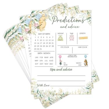 Imagem de Jogo de chá de bebê Winnie para convidados, 30 peças Pooh Baby Prediction and Advice Cards, Winnie Babies Shower Decorations, Gender Revelar Atividade para Menino ou Menina, folhas