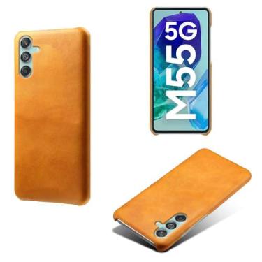 Imagem de Capa para Samsung Galaxy M55,Proteção contra quedas,Casca de volta de cor sólida simples,Design de couro de imitação de plástico-Orange