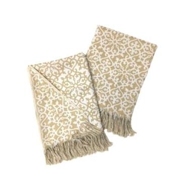 Imagem de Xale Manta Para Sofá E Poltrona Luxo 2 Lugares Estampada Cancún Bege