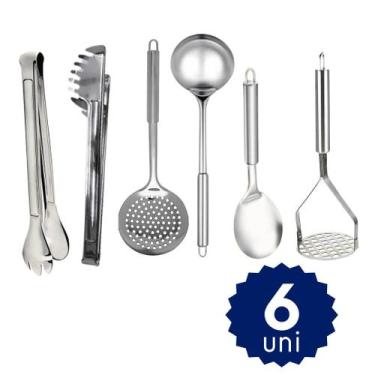 Imagem de Kit Jogo de Utensílios de Cozinha Completo 9 pçs Inox Premium - Sq Só 