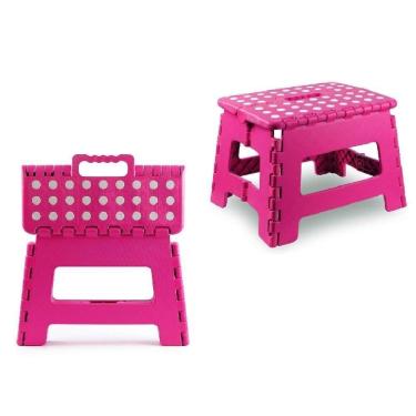 Imagem de Banqueta Dobravel Adulto Portatil Infantil Degrau Multiuso Anti Derramente Rosa