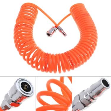 Imagem de ChgImposs Mangueira de ar de recuo de poliuretano, mangueira de compressor de ar de 30 pés de comprimento com restritor de curva, acoplador rápido universal industrial de 0,6 cm e plugue laranja