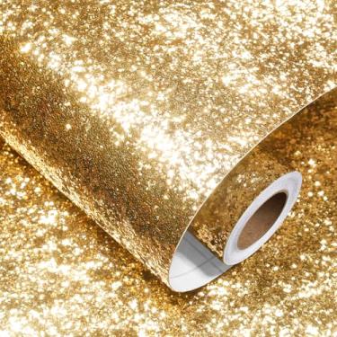 Imagem de Decotalk Papel de Parede Dourado com Glitter Cola e Descasca 45 cm x 304,8 cm - Vinil À Prova D'água, Luxuoso com Glitter, Para Paredes