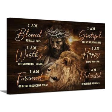 Imagem de Arte de parede em tela Jesus e Leão Cristão Leão Judá Decoração de Parede Afirmações Inspiradoras Pôsteres Cruz e Citações Motivacionais Impressões Verso da Bíblia Pintura Imagens para Sala de Estar