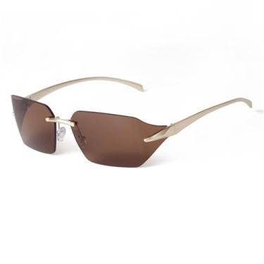 Imagem de Óculos de sol sem aro da moda retrô, envolventes, para mulheres e homens, óculos de sol para festa rave, C4 dourado marrom, ÓCULOS