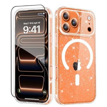 Imagem de MIODIK Capa compatível com iPhone 17 Pro Max, [compatível com Magsafe] com protetor de tela, capa de telefone feminina fofa com glitter transparente, capa protetora à prova de choque para 17 ProMax de