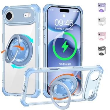 Imagem de WPCase Capa transparente para iPhone Air com suporte [compatível com MagSafe], capa resistente de grau militar com suporte magnético giratório 360 para mulheres e homens, azul transparente