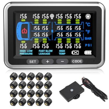 Imagem de Tyona Truck TPMS 20-Sensor Sistema de monitoramento de pressão de pneu 0-199PSI Sensores à prova d'água | Tela colorida de 4,3 polegadas e 6 alertas para caminhões/trailers resistentes/trailers |