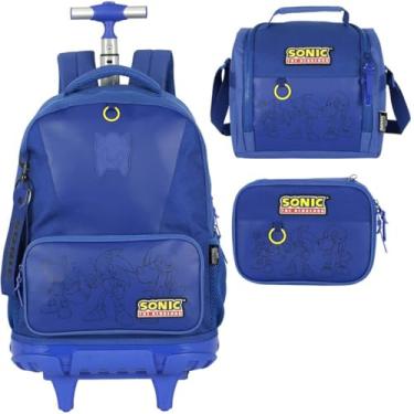 Imagem de Mochila Infantil Rodinhas Sonic com Lancheira e Estojo 100 Pens Azul