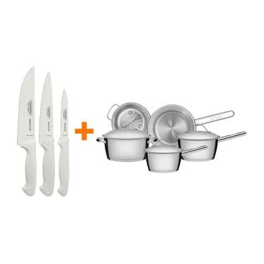 Imagem de Faqueiro Premium 3 Pc + 1 Jogo Panelas Inox 5 Pc Tramontina