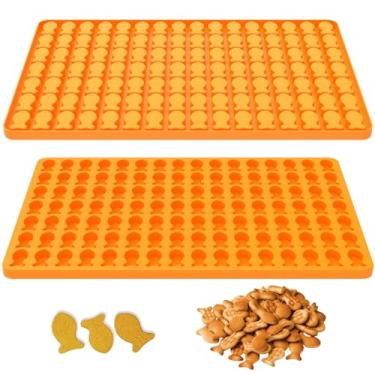 Imagem de UKQRRTC 2 peças de moldes de silicone para biscoito de peixe, 112 cavidades, moldes caseiros de biscoito para biscoitos de chocolate, doces, pudim, geleia, biscoitos para cães e gatos, normal, laranja