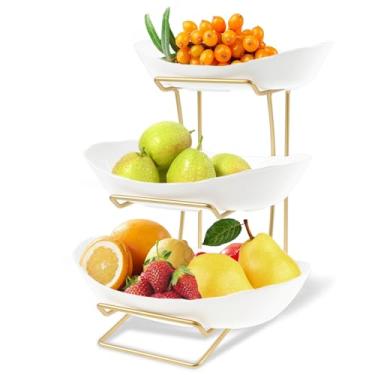 Imagem de Cesta de frutas para bancada de cozinha, suporte de frutas de 3 camadas com suporte de metal dourado, suporte de frutas de grande capacidade, cesta de frutas em camadas para armazenamento de frutas e