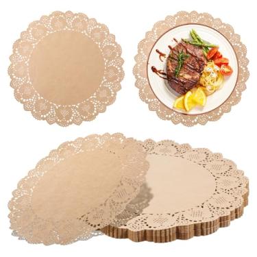 Imagem de 200 peças de papel Doilies de papel descartáveis de 33,5 cm toalha decorativa de renda marrom para servir bandeja, café, bandeja de deserto, bolo, artesanato, buffet festa casamento talheres decoração