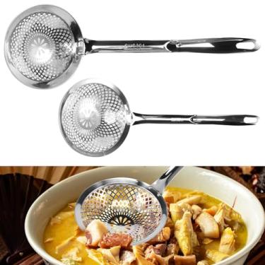 Imagem de DJAPWPX 2 colheres de escumadeira de aço inoxidável 304 com alça a vácuo, colher, escumadeira, fenda, design confortável, concha de coador para cozinha, cozinhar, fritar