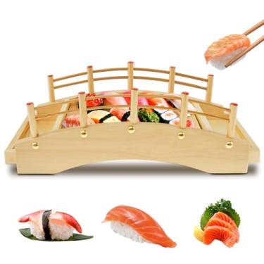 Imagem de KHZSPP Bandeja de servir barco de sushi ponte arco de madeira, placa de servir ponte de sushi, bandeja de sushi, prato de servir barco prato de comida para restaurante, casa 38 x 18 x 13 cm