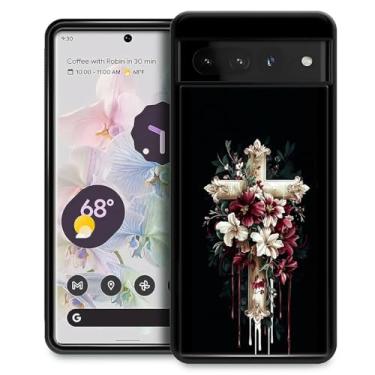 Imagem de FKBRCL4U Capa para Google Pixel 7 Pro, design gráfico para meninas, meninos, silicone macio, acrílico, proteção contra choque, projetada para o Google Pixel 7 Pro Cross Flower Art Christ Pattern