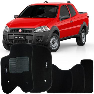 Imagem de Jogo de Tapete Automotivo Carpete Fiat Strada Cabine Dupla 2013 à 2019 Soft Logo Bordado 5 Peças