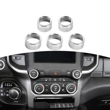 Imagem de JOSHELA Anel de acabamento para capa de botão de rádio de controle CA para Dodge RAM 2018-Presente Prata Acessórios Interiores 5 peças