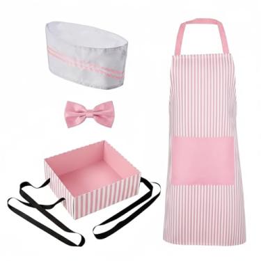 Imagem de SATINIOR Fantasia de garçom adulto dos anos 1950, sorvete, cachorro-quente, refrigerante, idiota, filme, noite, garçonete, cosplay, festa de circo, avental listrado rosa e branco, avental para