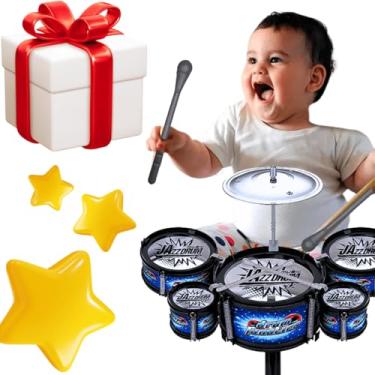 Imagem de Mini bateria infantil musical Jazz Drum brinquedo Instrumento musical tambores + baquetas + prato educativo Registro INMETRO crianças 1 2 3 anos menino menina 12 24 meses