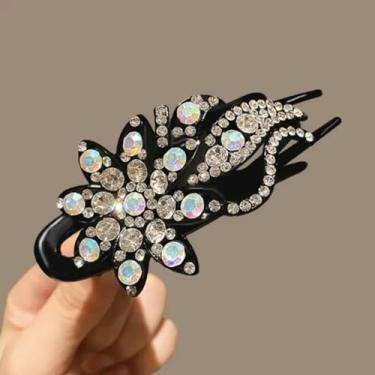 Imagem de Grampo de bico de pato de flor com garra de cabelo brilhante elegante suporte de rabo de cavalo acessório de cabeça presentes acessórios de cabelo
