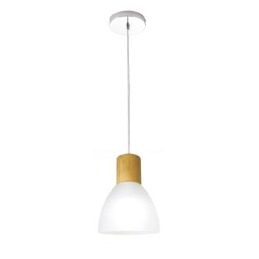 Imagem de Luminária Pendente de Teto Anello Wood Vidro Detalhe Madeira 1 Lâmpada E27 Bivolt