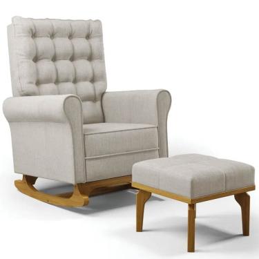Imagem de Poltrona de Amamentação Balanço e Puff Base de Madeira Brenda G05 Linho Bege - Mpozenato