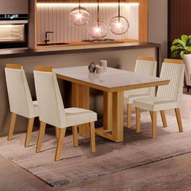 Imagem de Mesa de Jantar 4 Lugares Lottus com Vidro Castanho/Cinamomo/Suede Crem