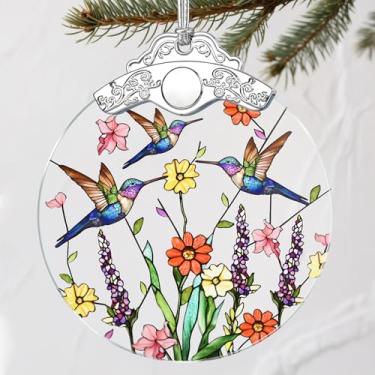 Imagem de Enfeite de beija-flor de vitral: decorações de Natal, ornamentos para árvore de Natal e enfeites de férias - presentes de férias, ideias de troca de presentes e presente de lembrança para família