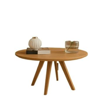 Imagem de Mesa Centro Pé Madeira Redonda Luxo Sala Estar Jantar Recepção Escritório (Nature)