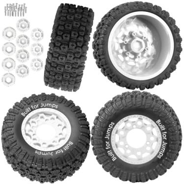 Imagem de BRCatWPark 4Pcs RC Wheels and Tires for Slash 2WD 4X4,Axia1,Rc 4wd,Red cat,Arrm a Senton,etc RC Truck,12/14/17mm Hex Wheels Rims and Rubber Tires,RC Short Course Truck Wheels Tires w/Sponge,White