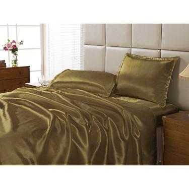 Imagem de Jogo Lençol Solteiro Cetim Seda Cobre Com Vira 3 Peças