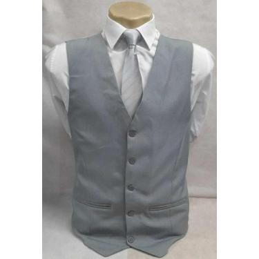 Imagem de Colete Social Adulto - Cinza em Microfibra com Listras Quadriculadas -