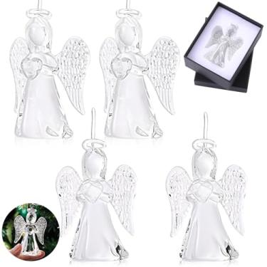 Imagem de Tioncy 4 peças de presente cristão estatueta de anjo de cristal anjo de vidro de Natal enfeite de Natal presente de igreja para mulheres enfermeiras bênção cristã aniversário (coração)