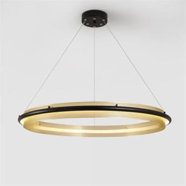 Imagem de Sala de estar Lustre Criatividade Personalidade Cozinha Luzes Pendentes Forma Redonda Showroom Arte LED Lustre Iluminação Moderna Círculo Anel Pendurado Luzes Tricolor Escurecimento, Decoraç